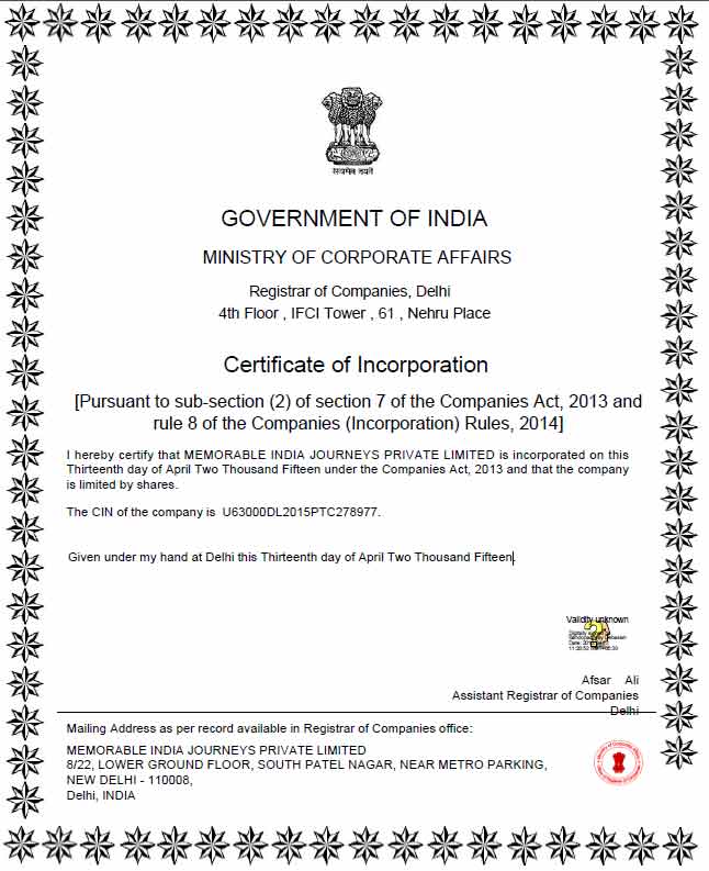 Certificate Of Registration Form