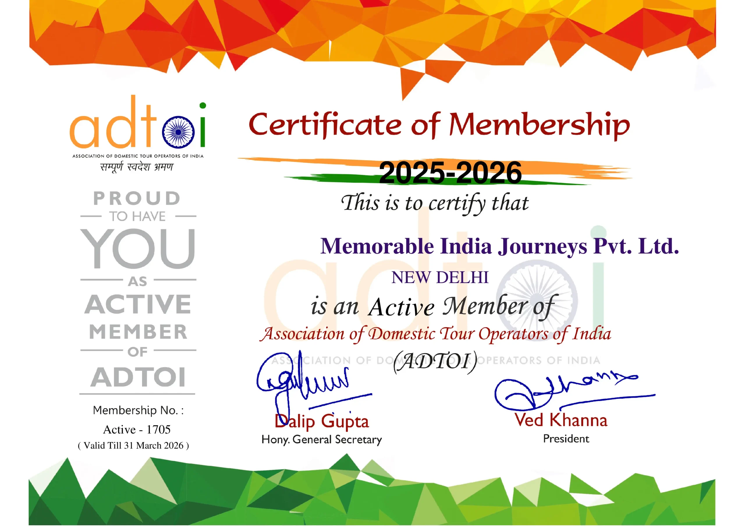 Adtoi Certificate 2025-2026
