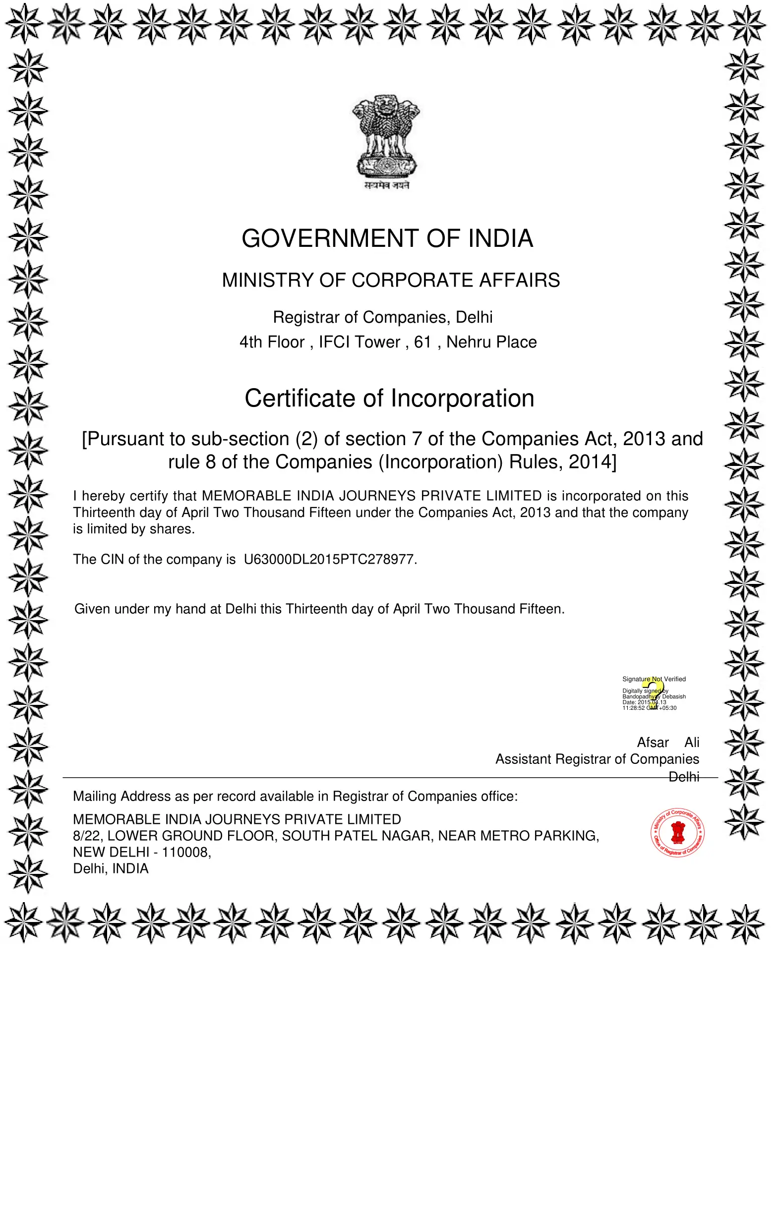 Company Registration Certificate
