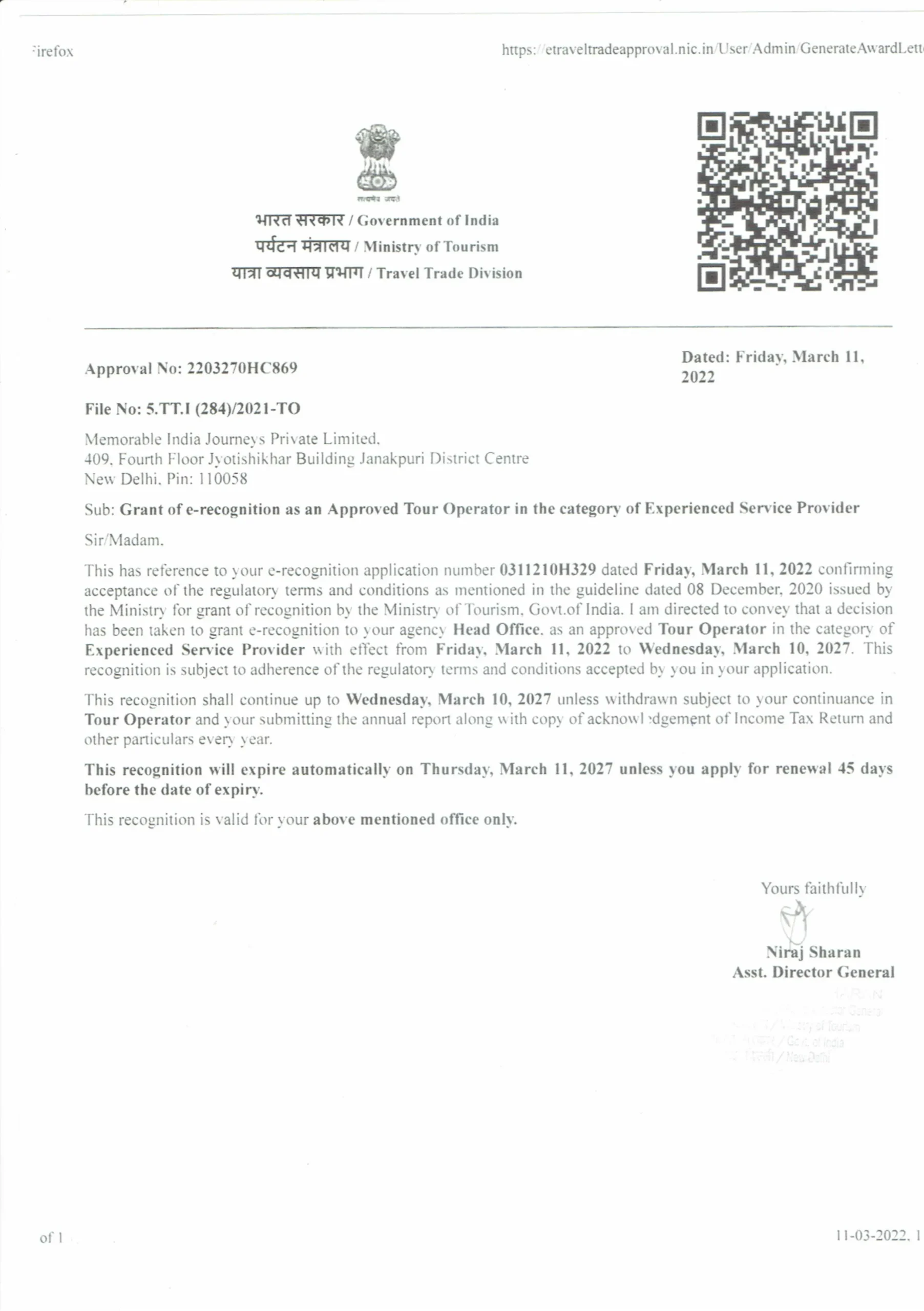  Ministry of Tourism, Govt. of India