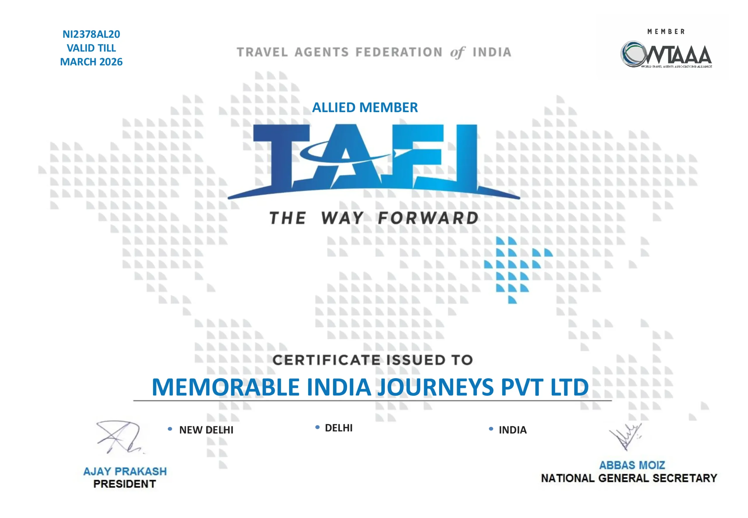 TAFI Certificate